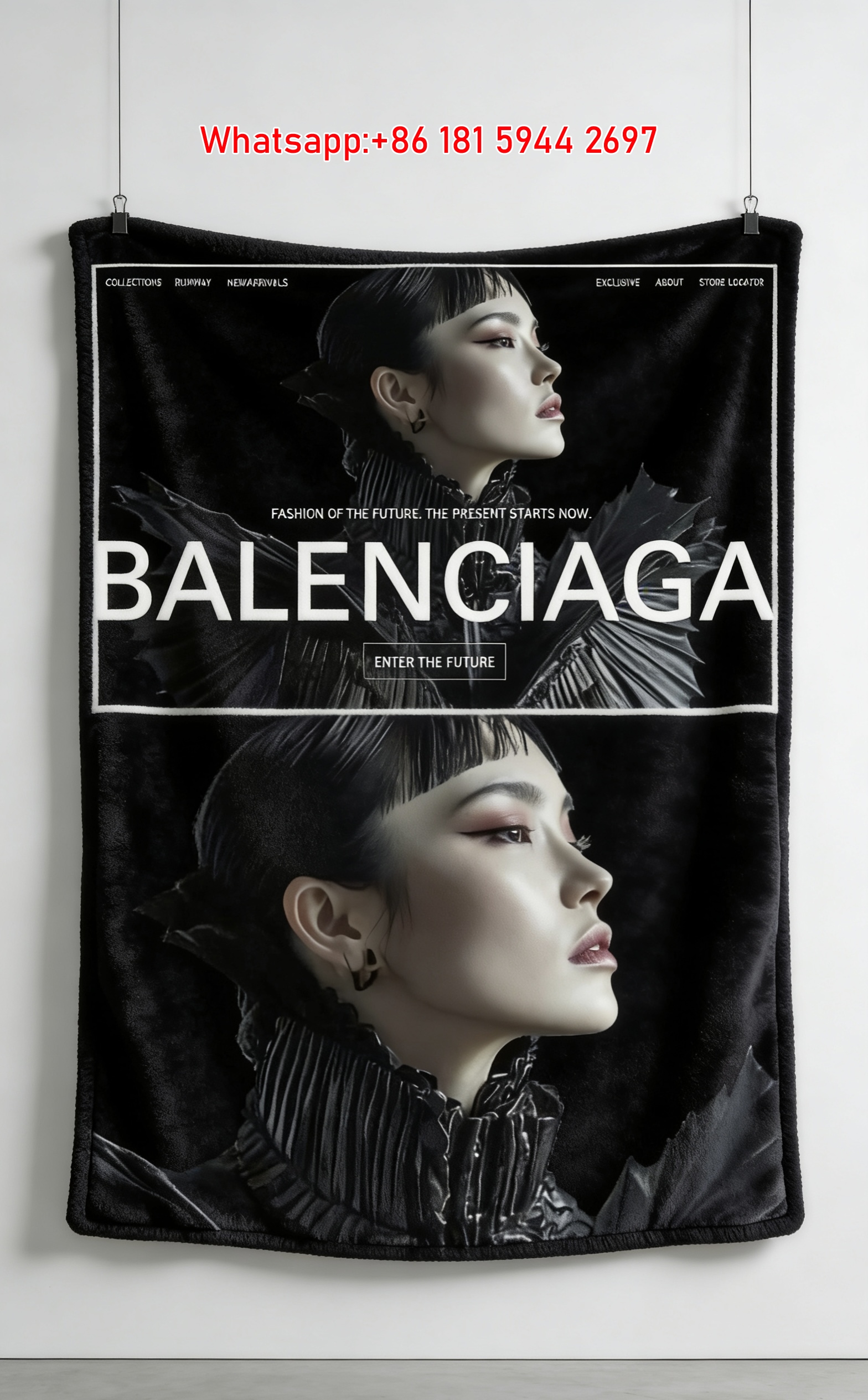 Balenciaga Futuristic Fashion Double Exposure Flannel Sofa Throw Blanket for Wall Hanging BA091